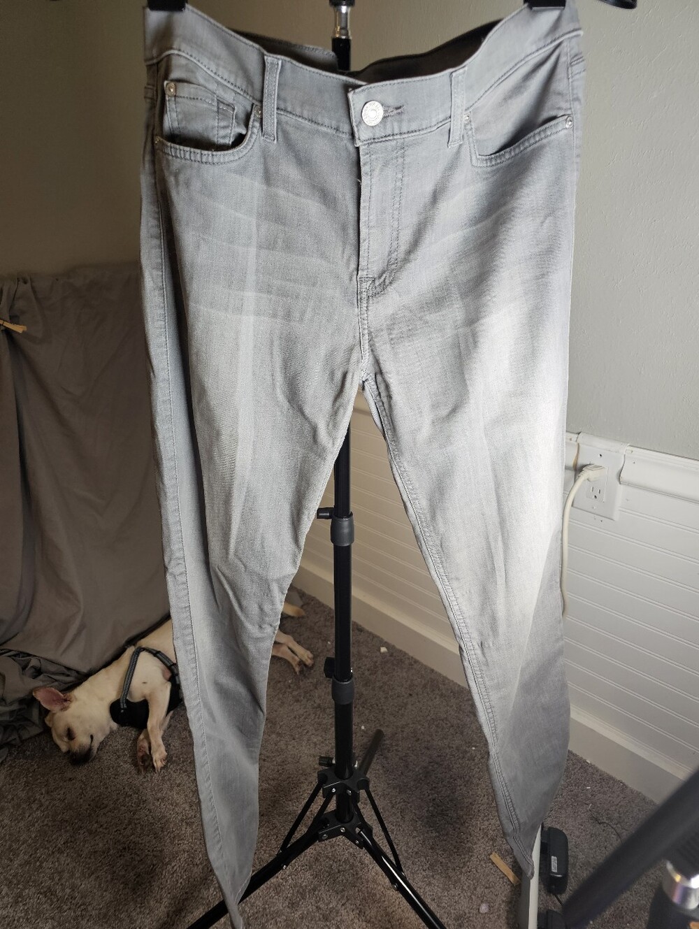 7 For All Mankind Light Gray Skinny Jeans - Faded Wash